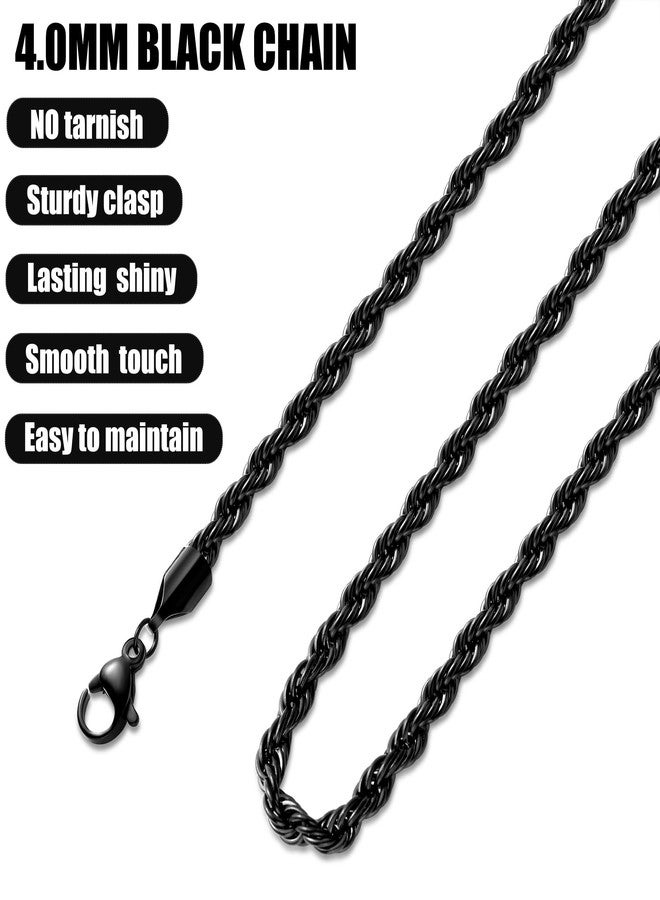 Fiusem Black Rope Chain for Men, 4mm Stainless Steel Necklace for Men and Women, Rope Chain 26 Inches - Image 5